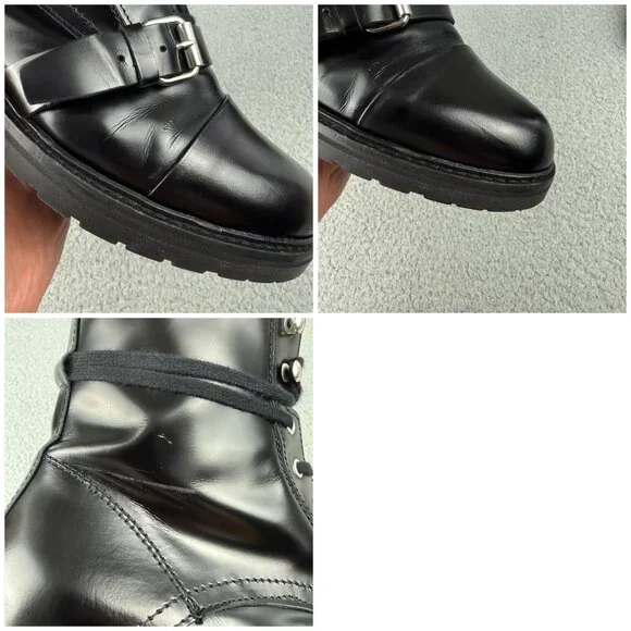 All Saints Black Leather Combat Boots with Buckle - Picture 12 of 14